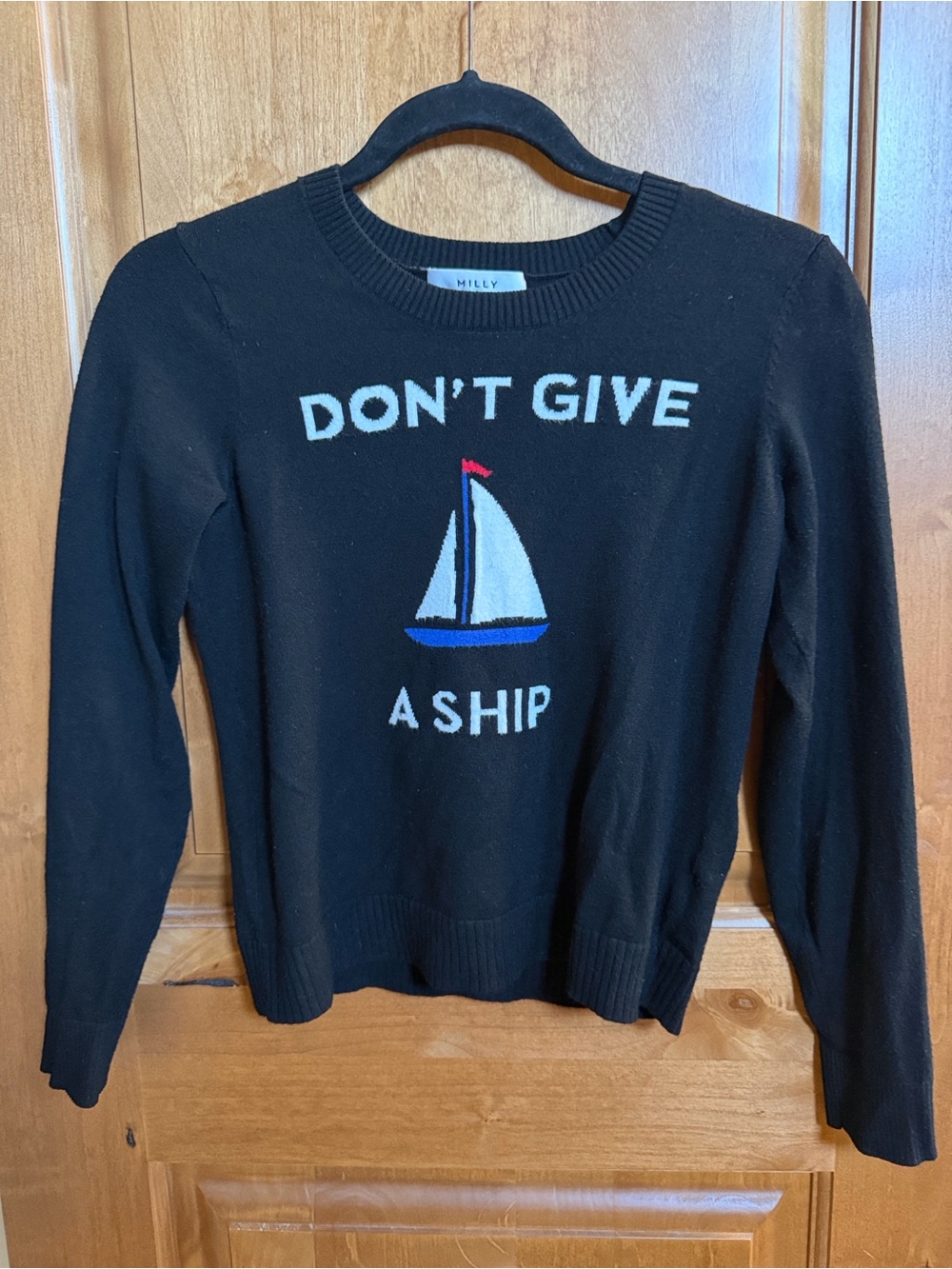 Milly Black Crewneck Sweater with Nautical Sailboat Graphic